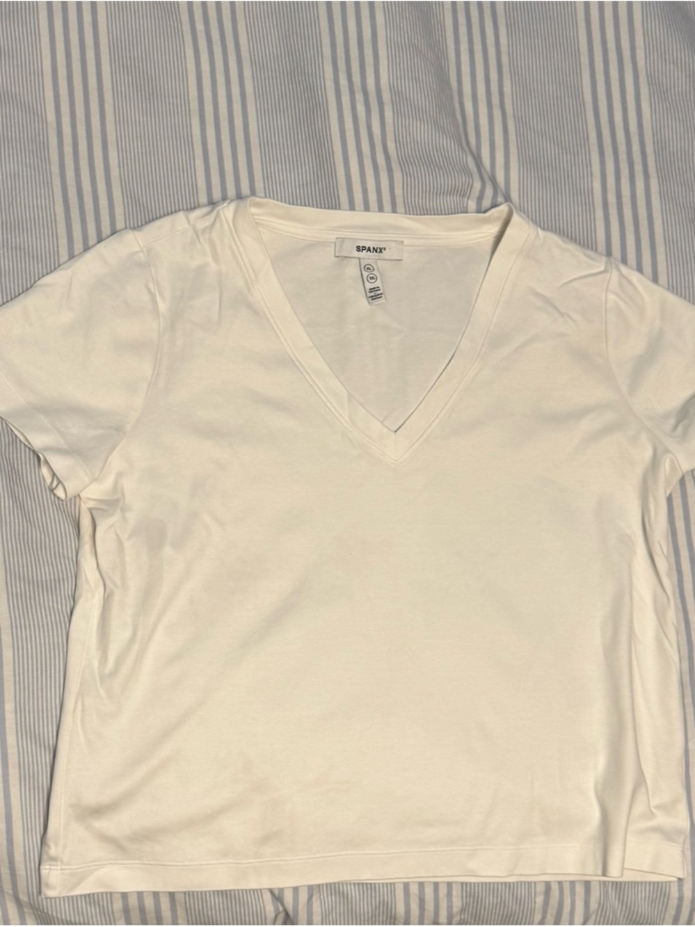 SPANX Cream V-Neck Short Sleeve Tee